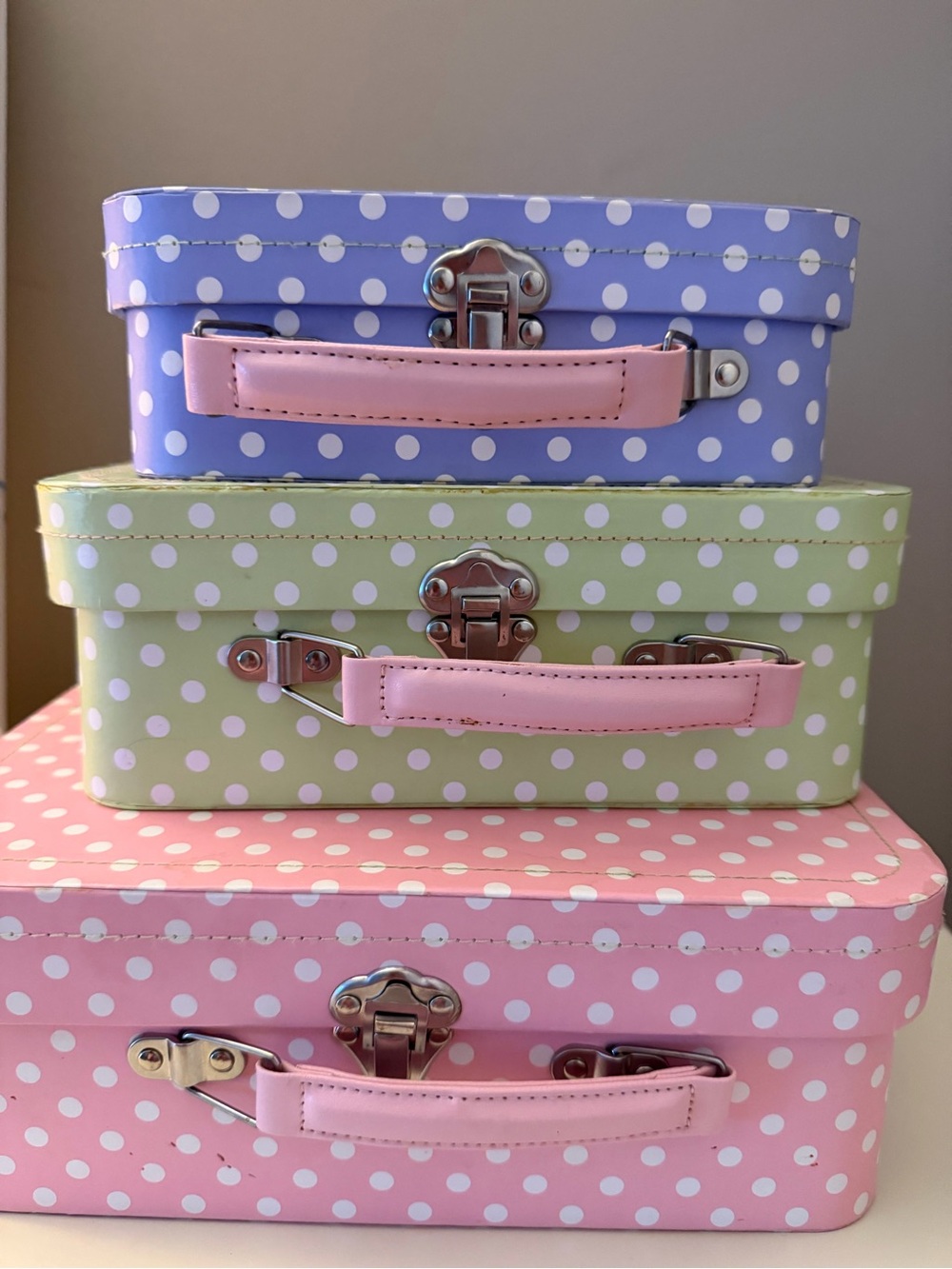 Pottery Barn Polka Dot Storage 3 Cases - Pink, Lavender & Green Set